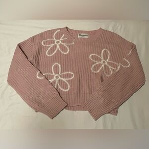 No Boundaries Pink Sweater with White Floral Accents